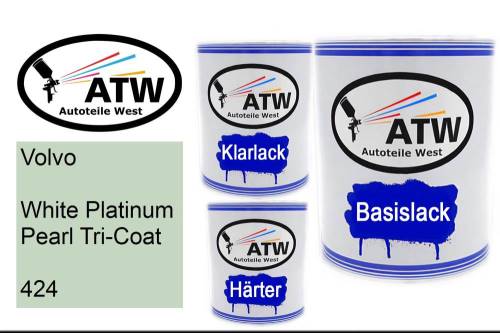Volvo, White Platinum Pearl Tricoat, 424: 1L Lackdose + 1L Klarlack + 500ml Härter - Set, von ATW Autoteile West.